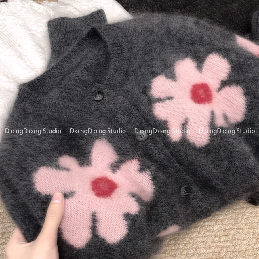 大角羊拉绒！[粉红小花]提花圆领开衫女士宽松针织毛衣外套 7199,淘宝优惠券,粉丝福利购,淘宝优惠卷