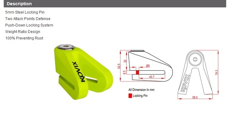 香港KOVIX车碟锁碟刹锁 KV1 KV2超强防撬型 送提醒绳 锁包 - 图0