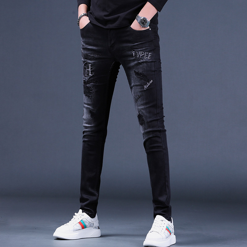 2023新款春秋男士刺绣破洞牛仔裤 海豪森牛仔裤