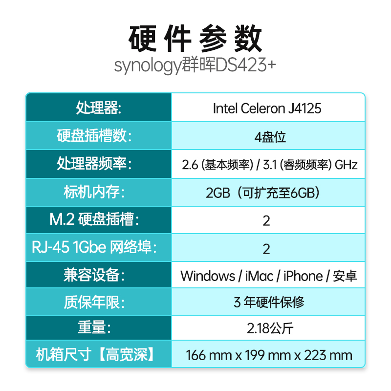 【豪礼自选】Synology群晖DS423+四盘位家用中小企业NAS网络存储服务器备份企业私有云 DS420+ - 图1