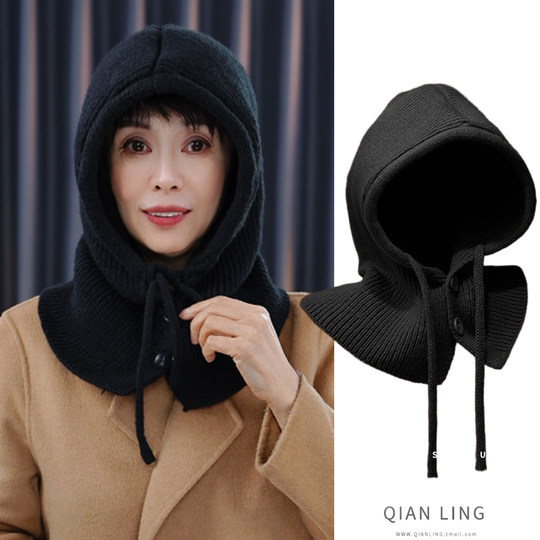 New autumn and winter neck warm woolen scarf pull-up hat