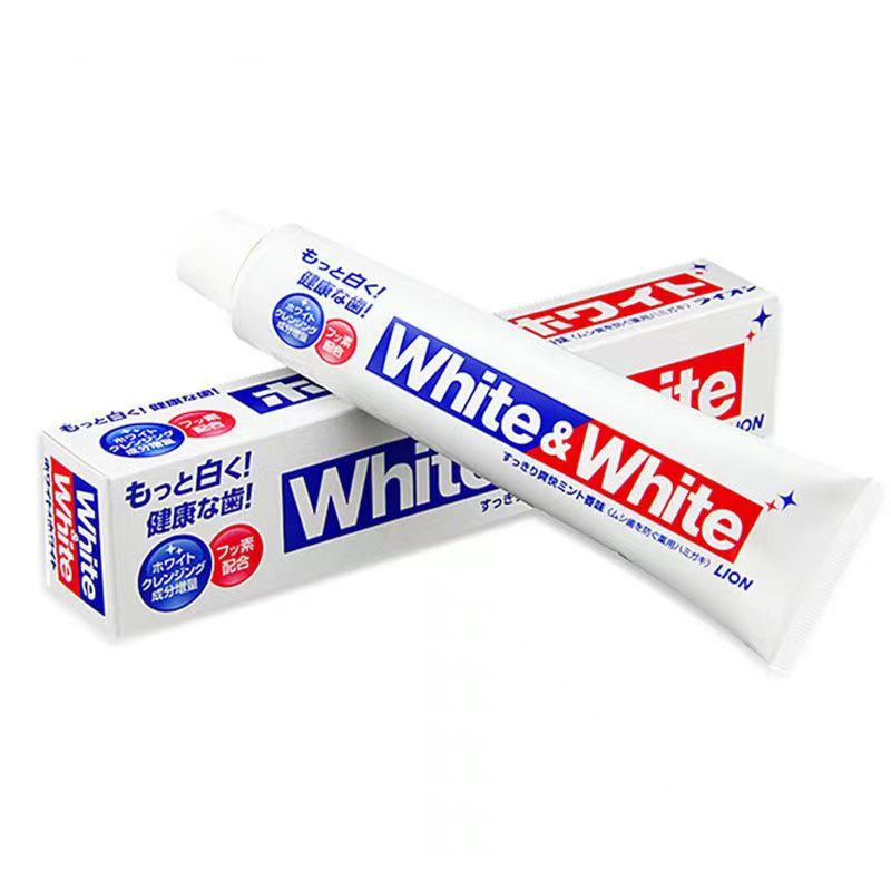 日本LION狮王WHITE&WHITE美白牙膏 酵素防蛀薄荷清新去牙渍含氟