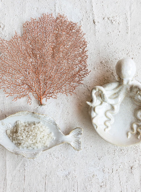 现 纽约下城公园进口深海神长须章鱼红彤龙虾陶瓷装饰皂盒杂物盘