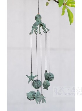 现 纽约下城公园进口海风阵阵章鱼哥和小喽啰海龟海马铸铁风铃