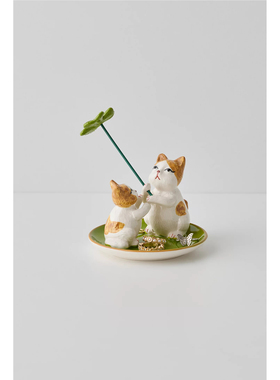 现 纽约下城公园进口三叶草猫咪戒指收纳碟陶瓷高颜值收纳摆件