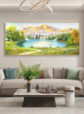 日照金山客厅装饰画聚宝盆山水风景油画轻奢高级感沙发背景墙挂画