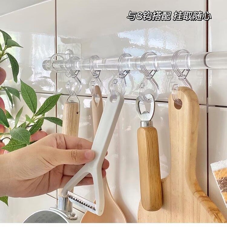 升级版厨房置物架免打孔挂杆透明墙壁收纳隐形壁挂洗澡网红毛巾架,淘宝优惠券,粉丝福利购,淘宝优惠卷