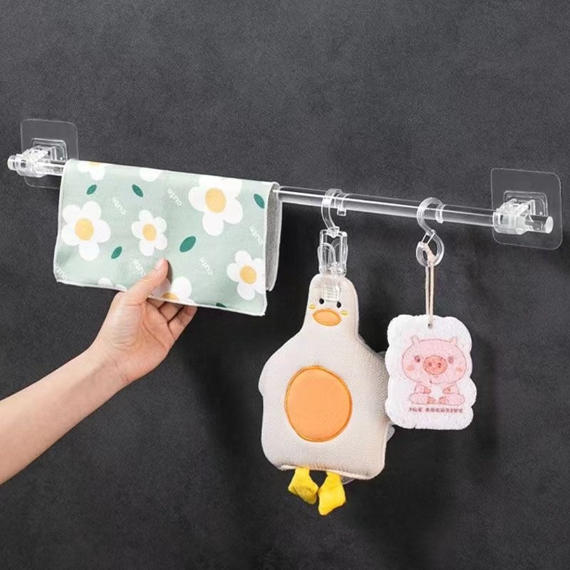 升级版厨房置物架免打孔挂杆透明墙壁收纳隐形壁挂洗澡网红毛巾架,淘宝优惠券,粉丝福利购,淘宝优惠卷