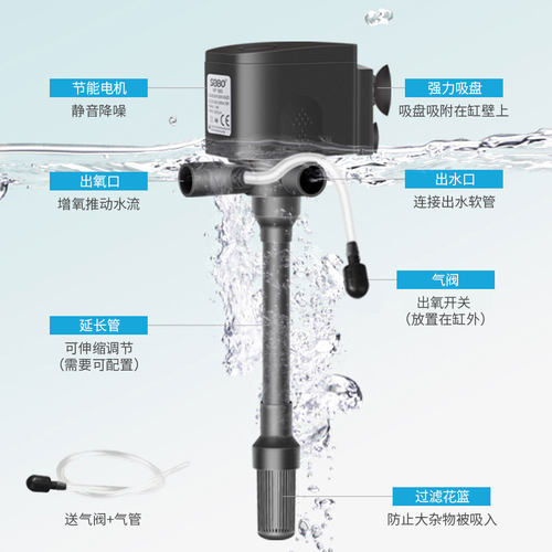 松宝鱼缸潜水泵水族箱静音多功能三合一过滤器小型循环增氧抽水泵 - 图2