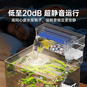 松宝鱼缸过滤器过滤壁挂上置壁挂式循环系统三合一增氧净水滴流盒