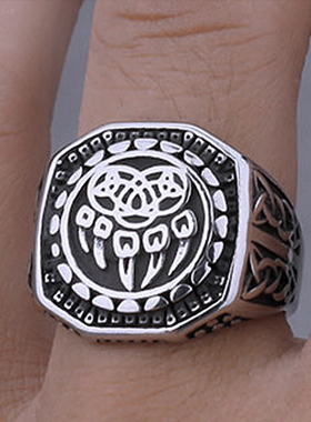 大码欧美风男生戒指高级感北欧神话维京熊掌图案钛钢指环潮流百搭