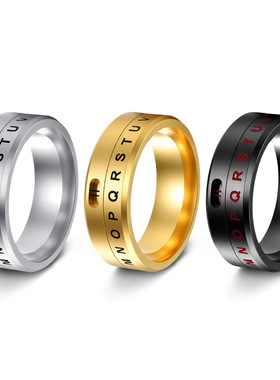 嘻哈解压可转动数字钛钢指环男士素戒高级感字母戒指潮流百搭饰品
