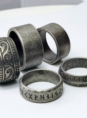 复古做旧维京卢恩符文钛钢男士戒指环时尚个性风穿搭手饰不掉色