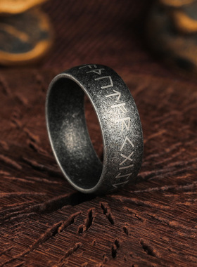 北欧做旧古银色钛钢戒指