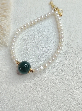 Leh Shee  天然珍珠碧玉手链  小众 国潮 首饰 手链