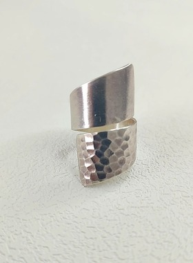 Leh Shee 泰国清迈手工纯银凹凸面开口戒指  小众设计戒指  孤品