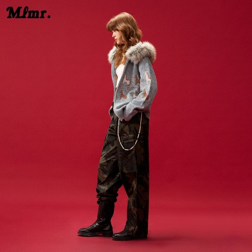 MLMR冬季新款百搭风可拆卸毛领含羊毛提花连帽针织衫毛衣男女 - 图1