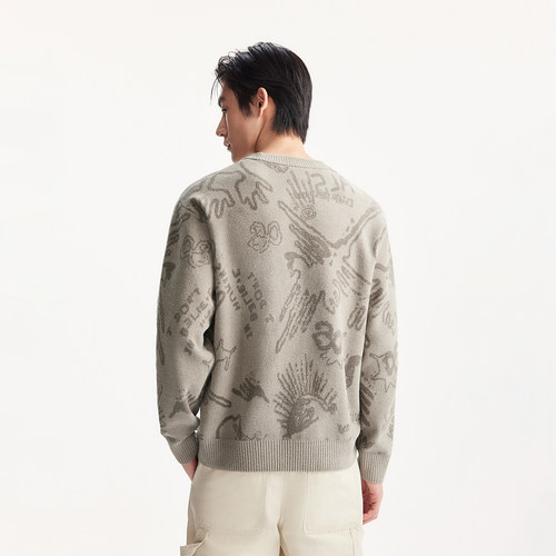 杰克琼斯男装2025年秋季新款雪尼尔针织衫满印图案毛衣圆领上衣 - 图2