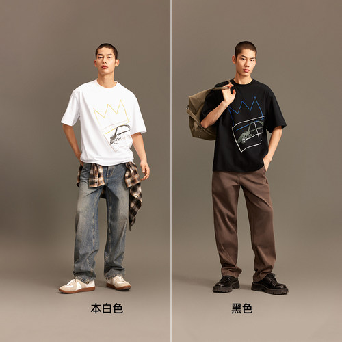 【凉感抑菌】杰克琼斯男装春夏新款BSQ联名短袖T恤宽松印花打底衫 - 图0