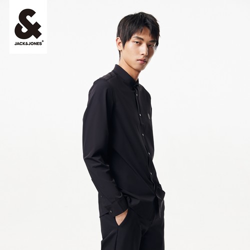 tq区绫致杰克琼斯2025春夏男直筒翻领logo胶印长袖纯色衬衫男 - 图0