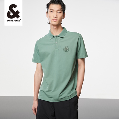 杰克琼斯男装夏季百搭POLO衫-SHIRT纯色休闲潮牌虎头刺绣翻领T恤