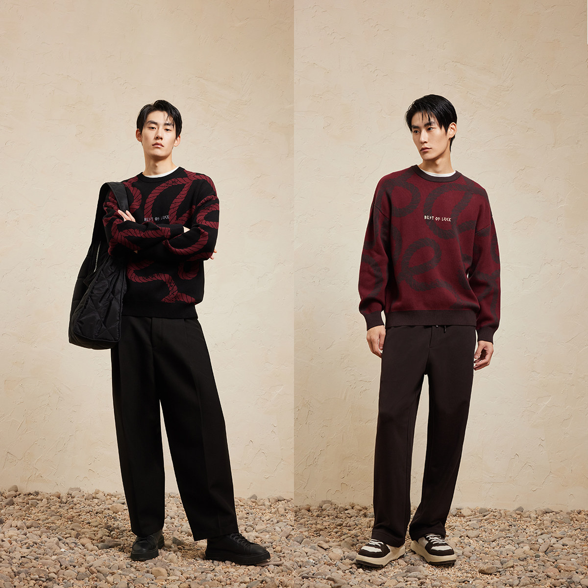 杰克琼斯2025年春红色宽松毛衣本命年新年针织衫刺绣情侣上衣男装,淘宝优惠券,粉丝福利购,淘宝优惠卷