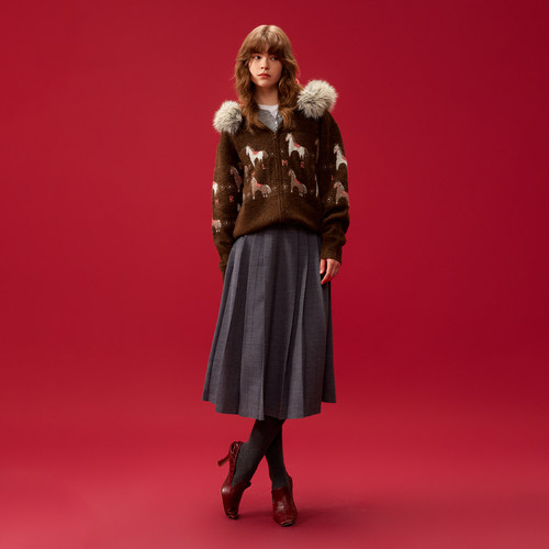 MLMR冬季新款百搭风可拆卸毛领含羊毛提花连帽针织衫毛衣男女 - 图2