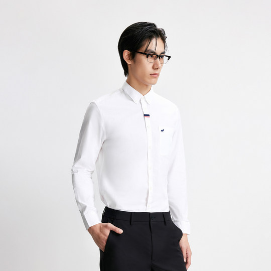 杰克琼斯男装衬衫夏秋季新款纯棉通勤休闲长袖黑白色衬衣面试伴郎