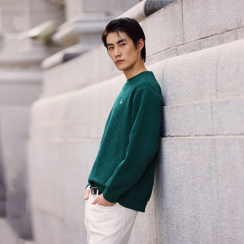 【肌理面料】杰克琼斯男装25年冬季新款宽松提花卫衣刺绣LOGO外套 - 图2