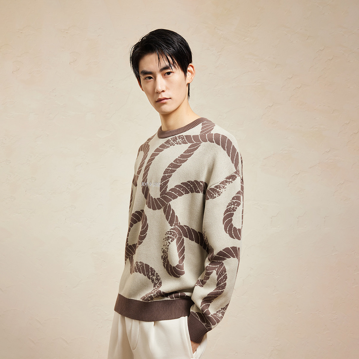 杰克琼斯2025年春红色宽松毛衣本命年新年针织衫刺绣情侣上衣男装,淘宝优惠券,粉丝福利购,淘宝优惠卷