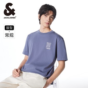 杰克琼斯夏季新款简约休闲男装上衣字母刺绣舒适纯棉短袖T恤男装