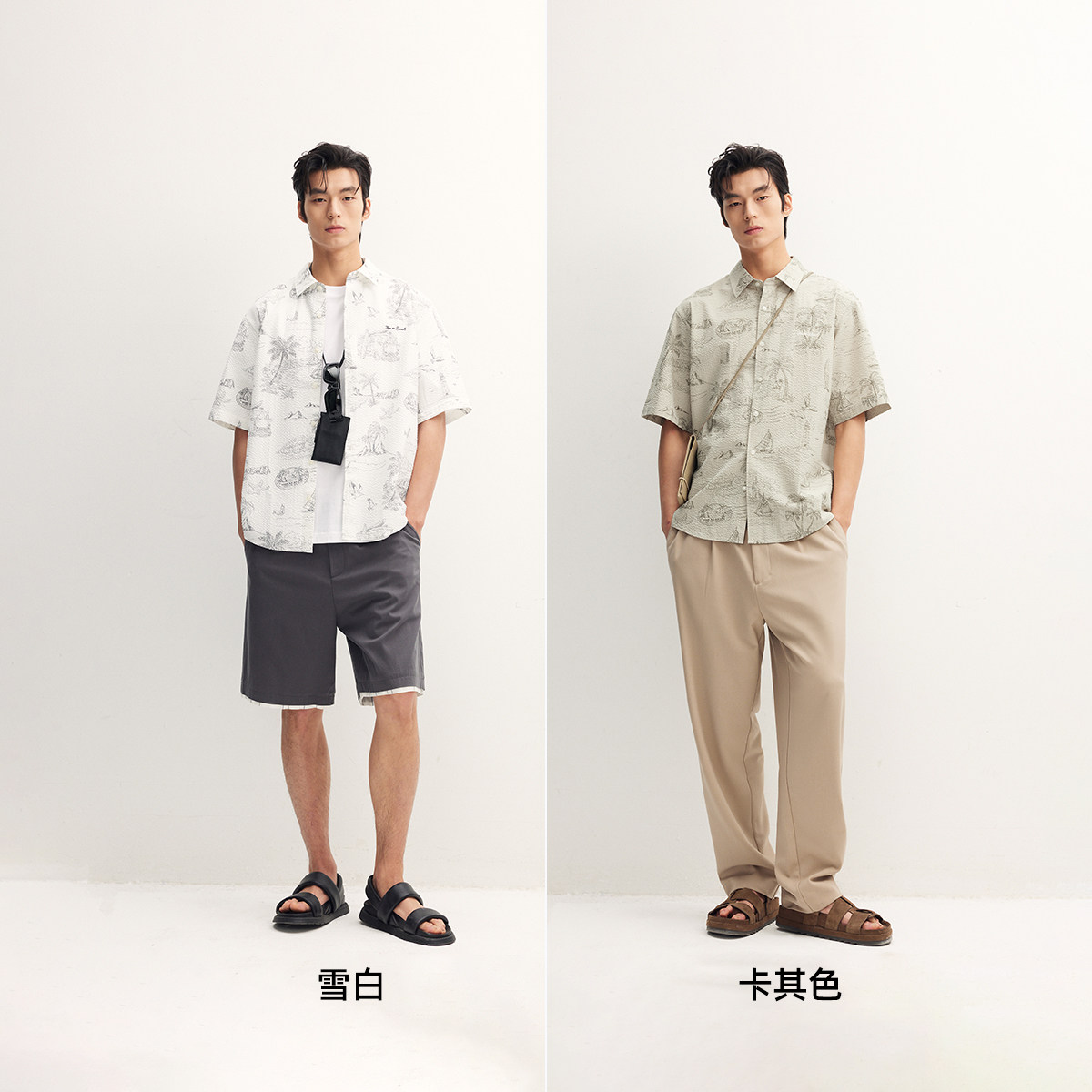 【纯棉】杰克琼斯男装春夏季衬衫上衣短袖尖领精致图案满印时尚潮