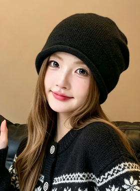 韩版秋冬麻花堆堆帽女显脸小