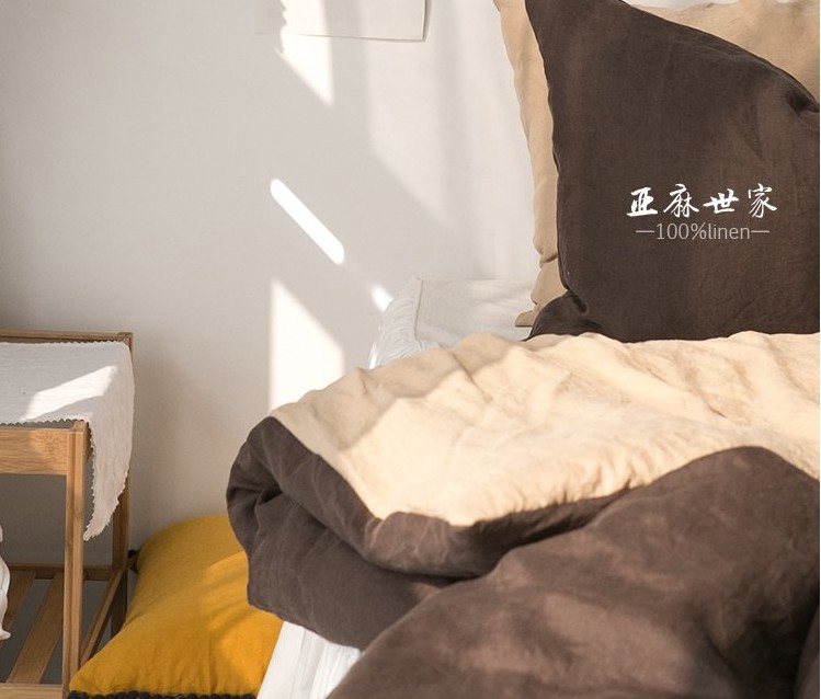 美拉德 双面深咖浅咖AB版法国进口亚麻原料 柔软纯亚麻床品四件套 - 图1