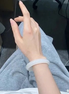 冰种手镯女款扁条羊脂玉和田玉年轻款晴水镯子贵妃青白玉青海