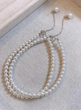 925纯银澳母贝壳超细澳白珍珠手链女气质小米珠手饰银饰2025新款