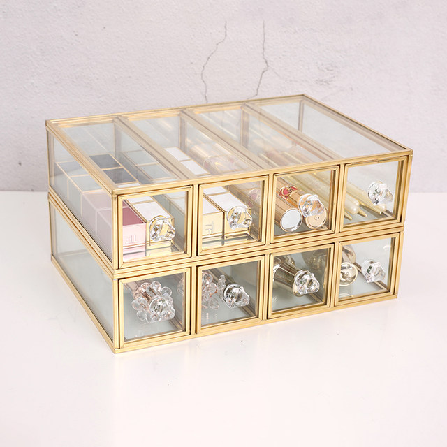 Gold-edged glass lipstick dressing table glass storage box