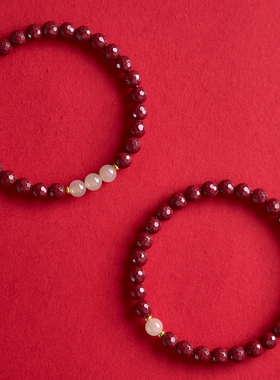 原矿朱砂切面手链钻石珠平安好运