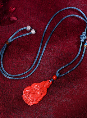 朱砂小狐狸吊坠女天然原石项坠红砂桃花九尾狐项链毛衣链挂件礼物