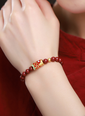 天然红朱砂锦鲤手串考研上岸手链