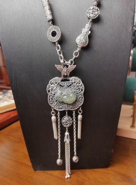 国风老银纯手工2025年新款民族风重工翡翠竹节项链毛衣链