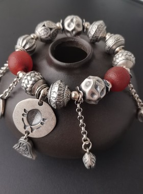 S925纯银75克复古做旧民族风重工手链