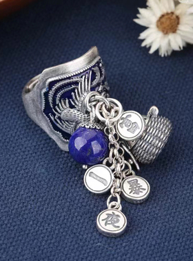 天然青金石戒指重工纯银原创设计