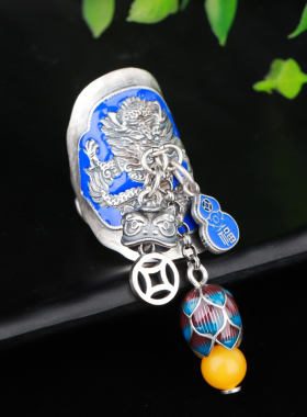 纯银S925珐琅天然蜜蜡石龙戒指民族风霸气个性送男女礼物原创