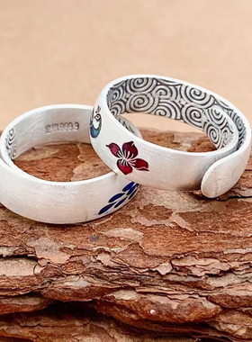 手工足银戒指珐琅纯银民族风女生