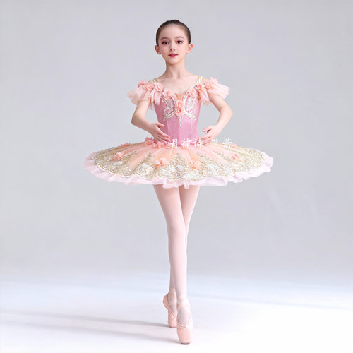 丹律诗订做粉色儿童仙女娃娃芭蕾舞tutu盘裙考级比赛演出服蓬蓬裙 - 图0