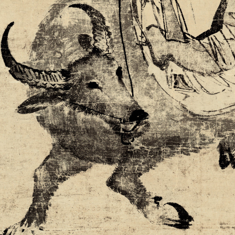 老子像骑牛图画像挂画张路明代道家神像玄关装饰画竖版中国风古画