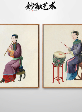 中国传统乐器演奏挂画古风美女画