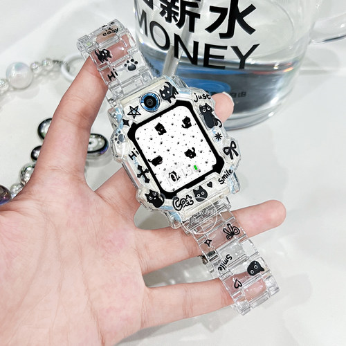 黑色小猫适用小天才N3电话手表表带z10z9z8z7S卡通创意防摔保护壳 - 图1