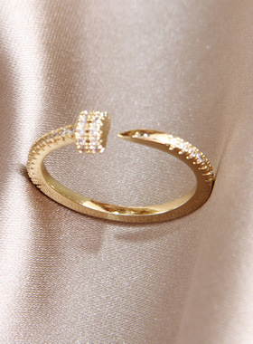 微镶锆石超闪钉子开口戒指女高级感个性小众百搭设计轻奢网红